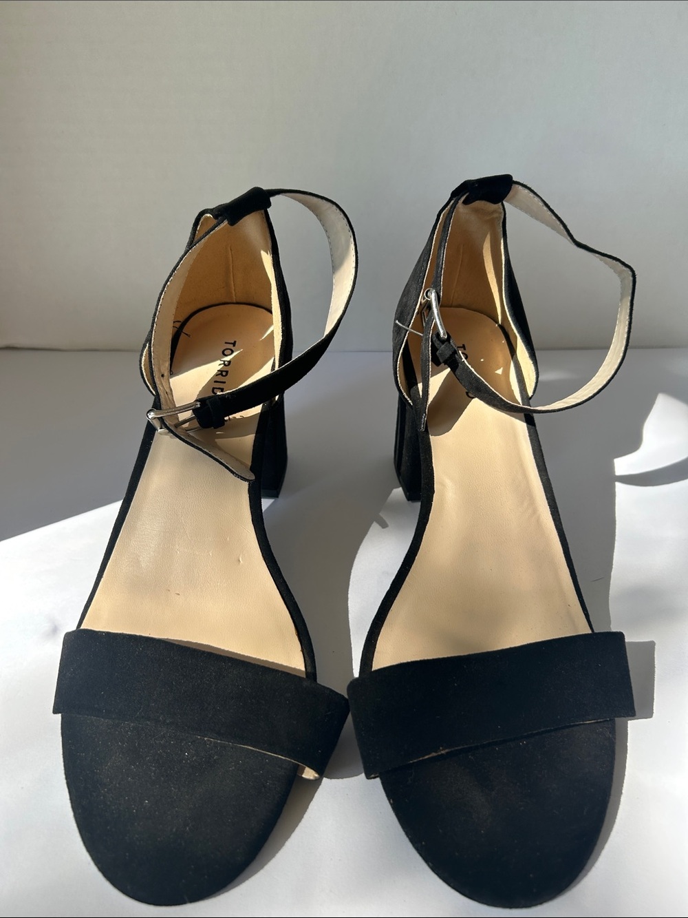 torrid Black Suede Ankle Strap Block Heels 10